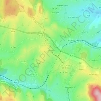 Carte topographique Gathelière, altitude, relief