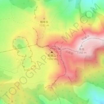 Carte topographique Mount Aso, altitude, relief