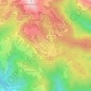 Carte topographique Cinque Confini, altitude, relief