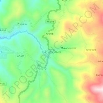 Carte topographique Nahuinpuquio, altitude, relief