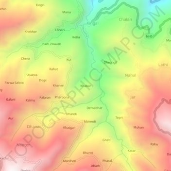 Carte topographique Khabar, altitude, relief