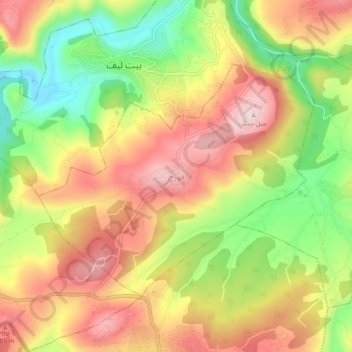 Carte topographique Qawzah, altitude, relief