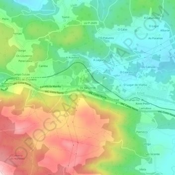 Carte topographique Os Parceiros, altitude, relief