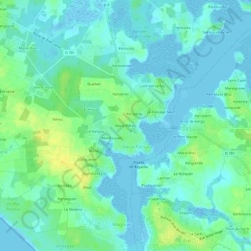 Carte topographique Mané Pillieu, altitude, relief