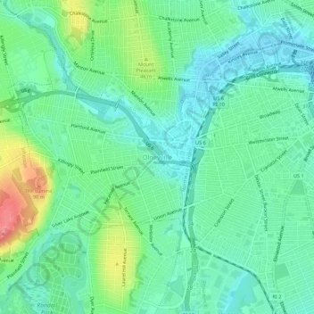 Carte topographique Olneyville, altitude, relief