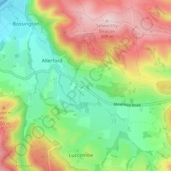 Carte topographique Budleigh Hill, altitude, relief