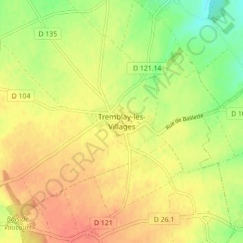 Carte topographique Tremblay-les-Villages, altitude, relief