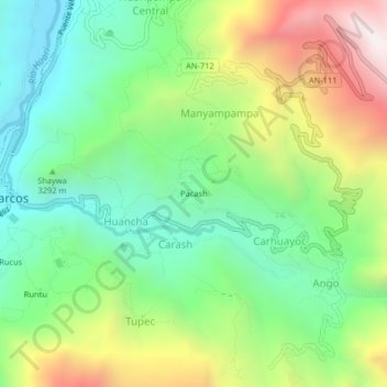 Carte topographique Pacash, altitude, relief