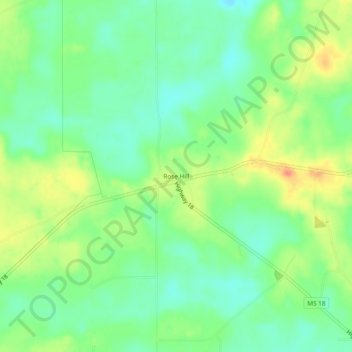 Carte topographique Rose Hill, altitude, relief