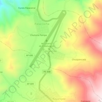 Carte topographique Huinchos, altitude, relief