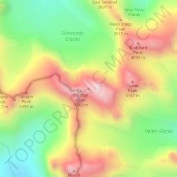 Carte topographique Mount Warren, altitude, relief