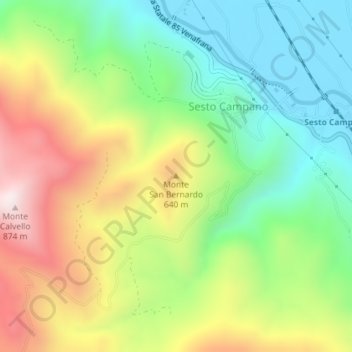 Carte topographique Monte San Bernardo, altitude, relief