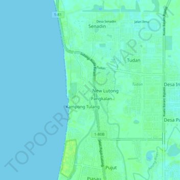 Carte topographique Lutong, altitude, relief