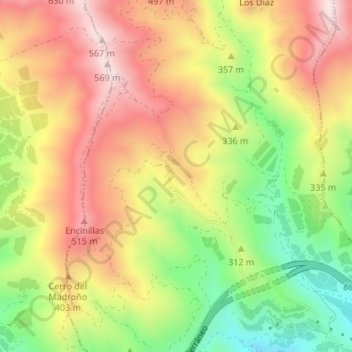 Carte topographique Rambla del Agua, altitude, relief