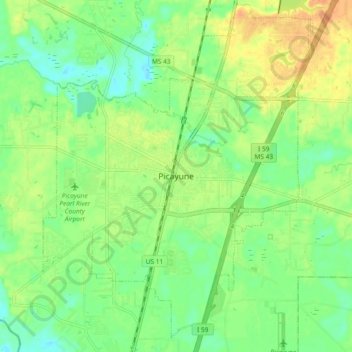 Carte topographique Picayune, altitude, relief