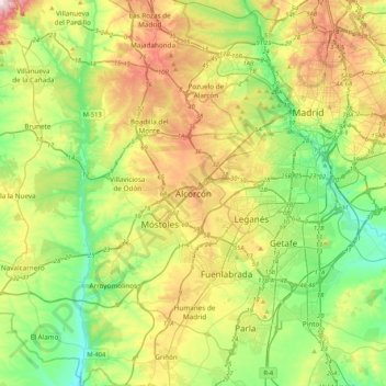 Carte topographique Alcorcón, altitude, relief