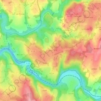 Carte topographique Auliat, altitude, relief