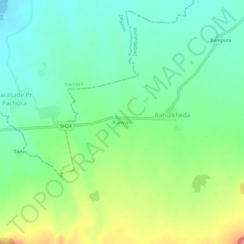 Carte topographique Kawali, altitude, relief