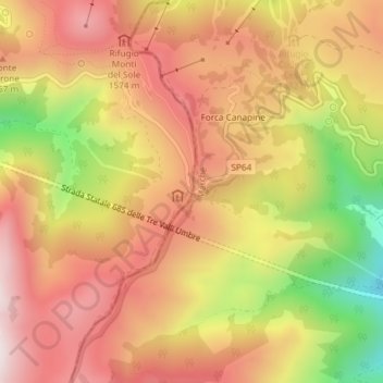 Carte topographique Forca Canapine, altitude, relief