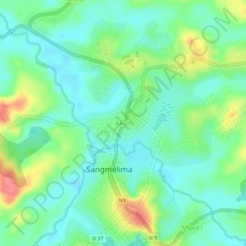 Carte topographique Akon, altitude, relief