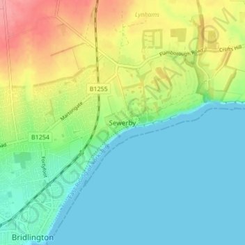Carte topographique Sewerby, altitude, relief