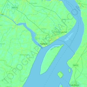 Carte topographique Haldia, altitude, relief
