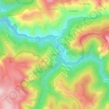 Carte topographique Balazuègnes, altitude, relief