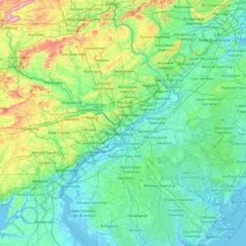 Carte topographique Philadelphia, altitude, relief