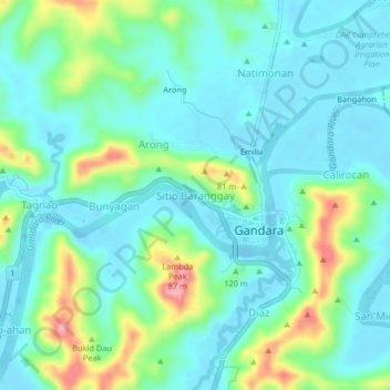 Carte topographique Sitio Baranggay, altitude, relief