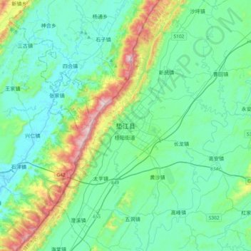 Carte topographique Dianjiang, altitude, relief