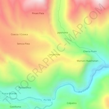 Carte topographique Lecce Pata, altitude, relief