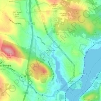 Carte topographique Fitch Corner, altitude, relief