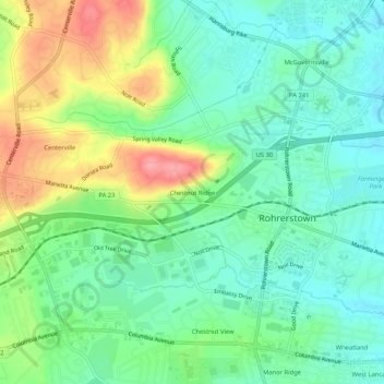 Carte topographique Chestnut Ridge, altitude, relief