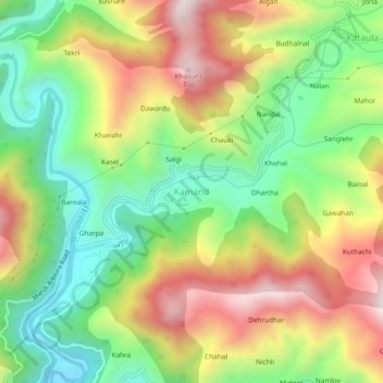 Carte topographique Kamand, altitude, relief
