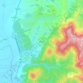 Carte topographique Bagnaia, altitude, relief