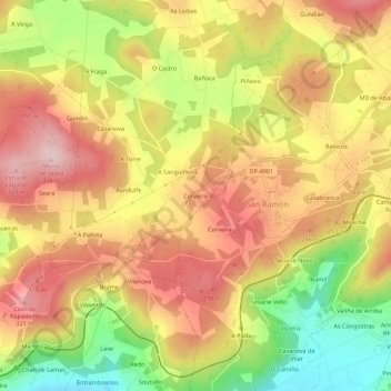 Carte topographique Corveira, altitude, relief
