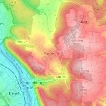 Carte topographique Mechenhard, altitude, relief