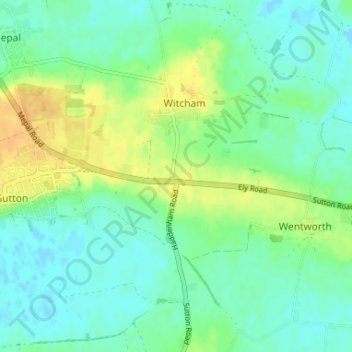 Carte topographique Witcham Toll, altitude, relief