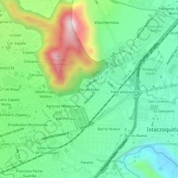 Carte topographique Ojo de Agua, altitude, relief