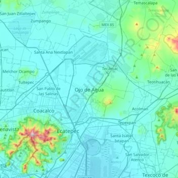 Carte topographique Ojo de Agua, altitude, relief