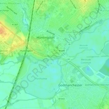 Carte topographique Huntingdon Castle, altitude, relief