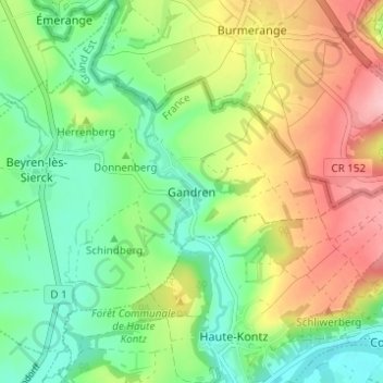 Carte topographique Gandren, altitude, relief