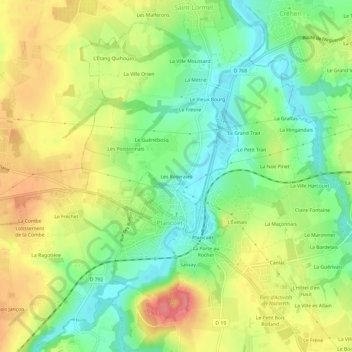 Carte topographique Les Roseraies, altitude, relief