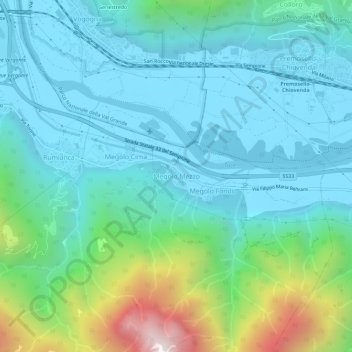 Carte topographique Megolo Mezzo, altitude, relief