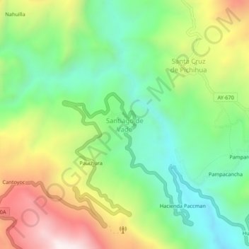 Carte topographique Santiago de Vado, altitude, relief