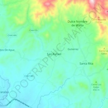 Carte topographique San Rafael, altitude, relief