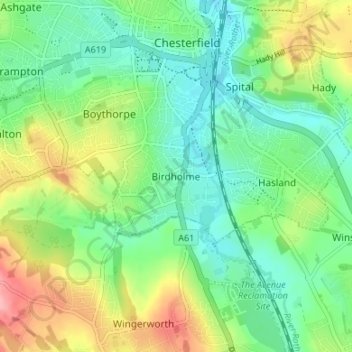 Carte topographique Birdholme, altitude, relief