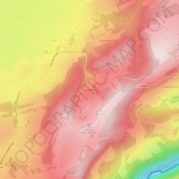 Carte topographique Aux Seignes, altitude, relief