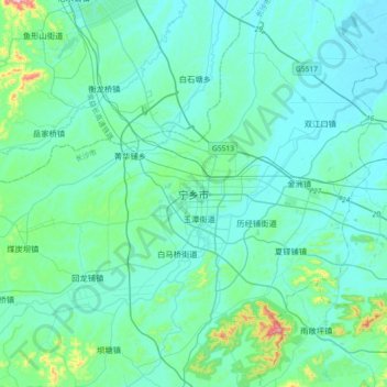 Carte topographique Ningxiang, altitude, relief