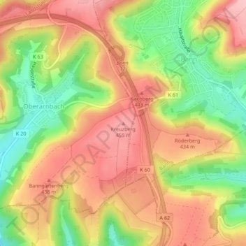 Carte topographique Kreuzberg, altitude, relief
